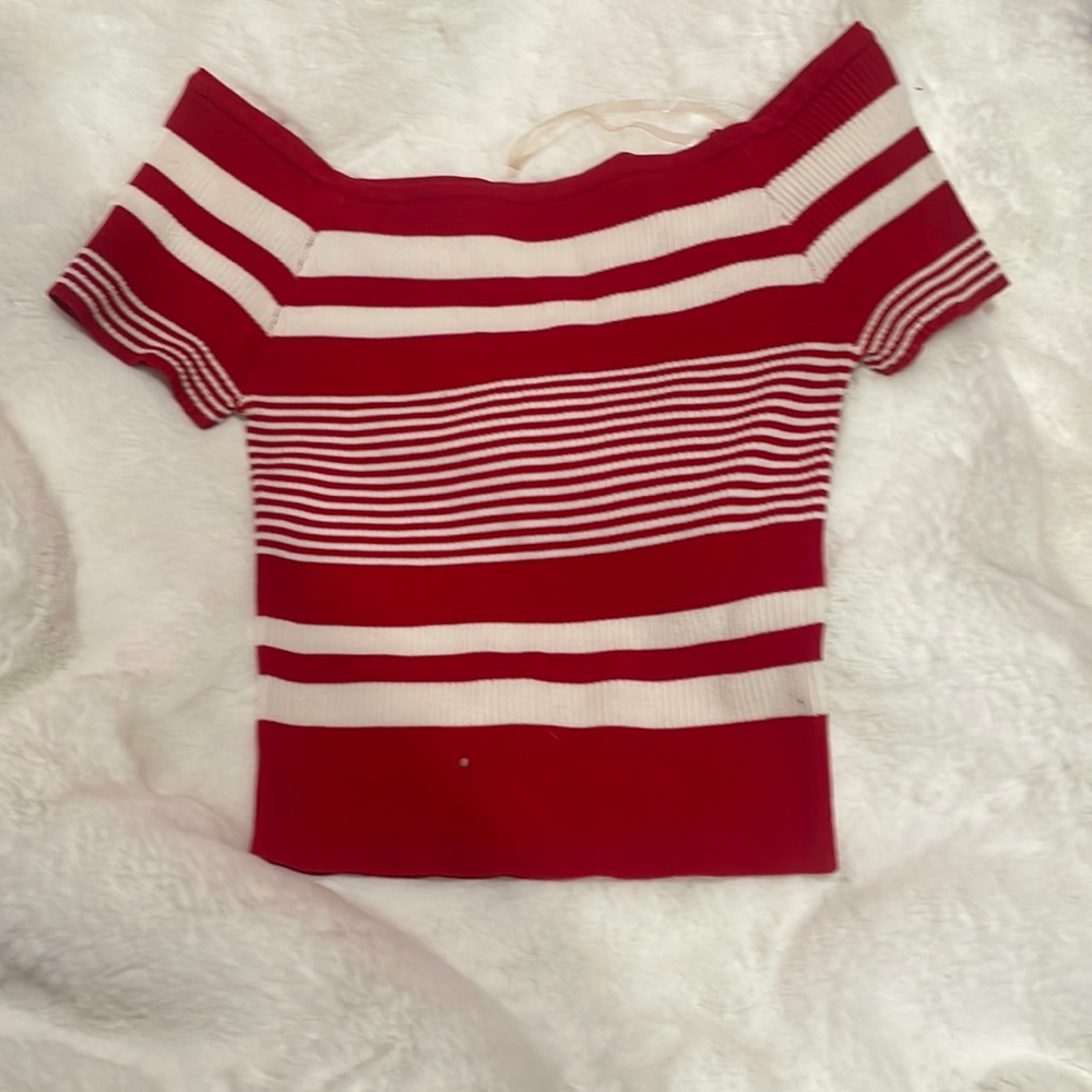 Red and white Charlotte Russe stripped off the shoulder top